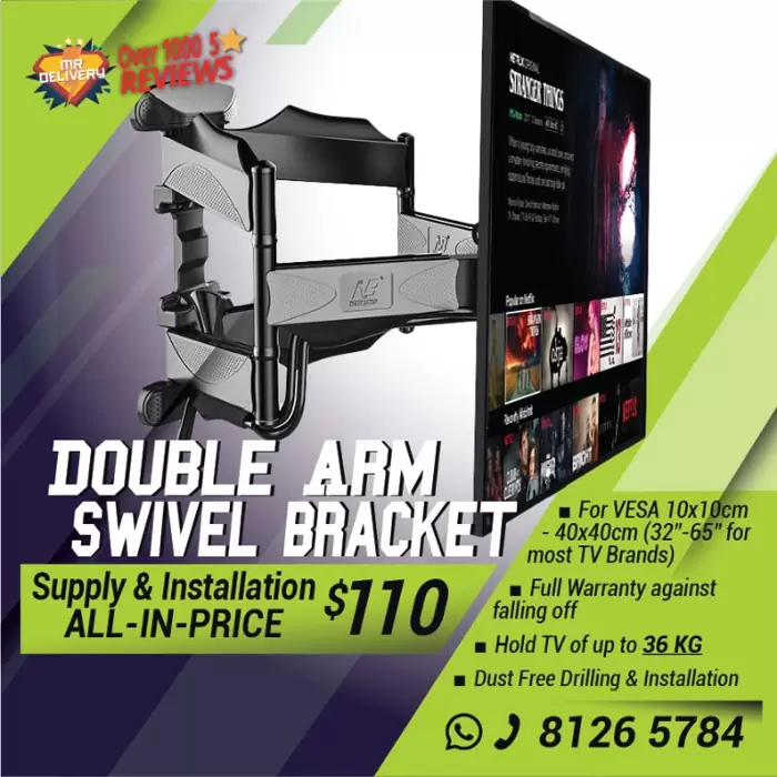 TV Double Arm Swivel Bracket w/Installation